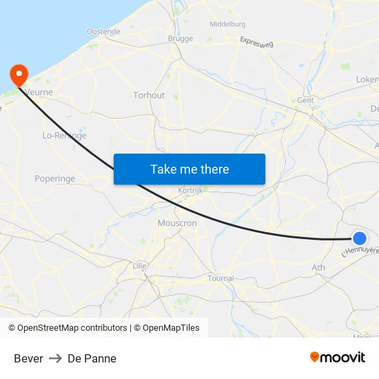 Bever to De Panne map