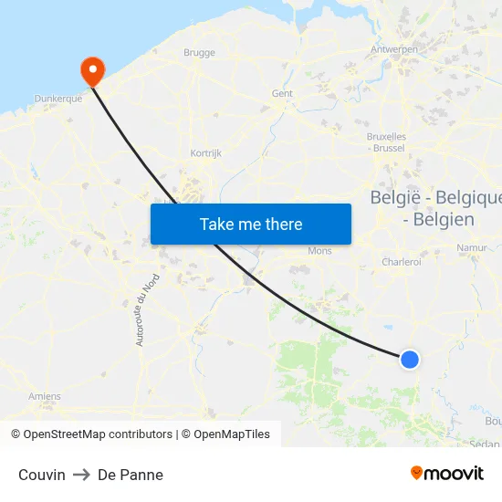 Couvin to De Panne map