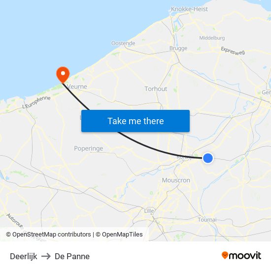 Deerlijk to De Panne map