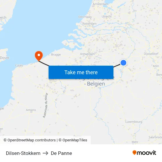 Dilsen-Stokkem to De Panne map