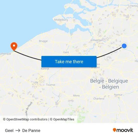 Geel to De Panne map