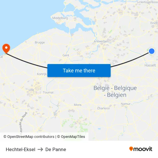 Hechtel-Eksel to De Panne map