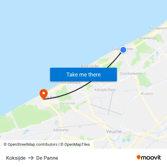 Koksijde to De Panne map