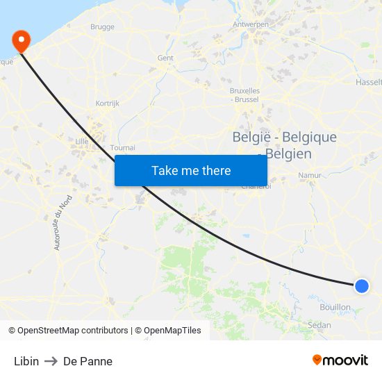 Libin to De Panne map