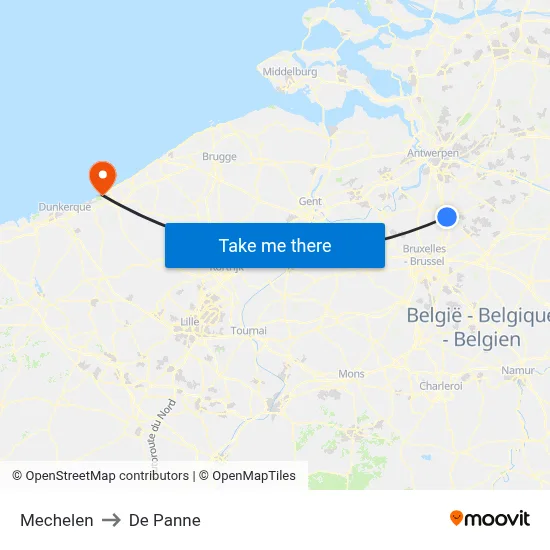 Mechelen to De Panne map