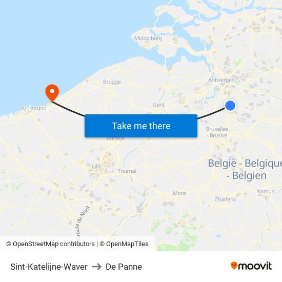 Sint-Katelijne-Waver to De Panne map