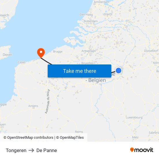 Tongeren to De Panne map