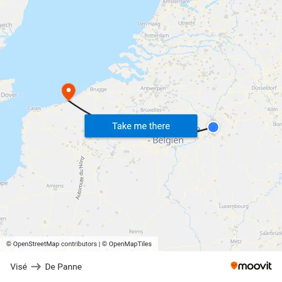 Visé to De Panne map