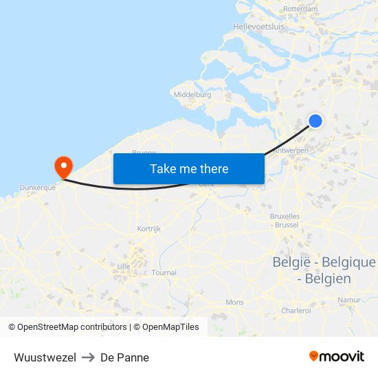 Wuustwezel to De Panne map