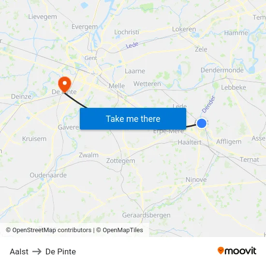 Aalst to De Pinte map