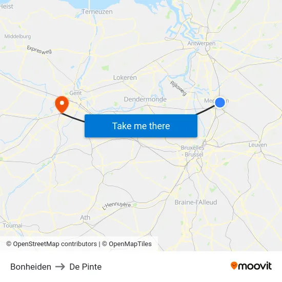 Bonheiden to De Pinte map