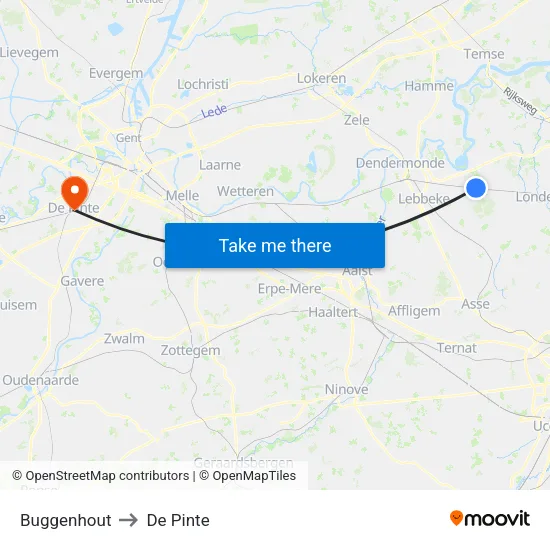 Buggenhout to De Pinte map