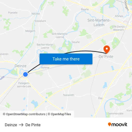 Deinze to De Pinte map