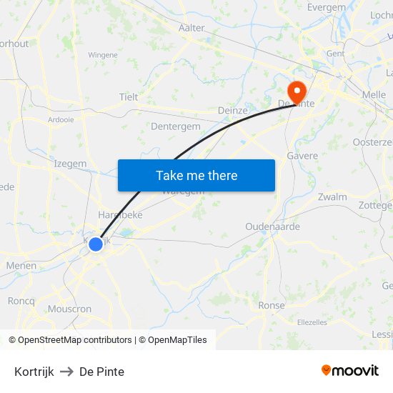 Kortrijk to De Pinte map