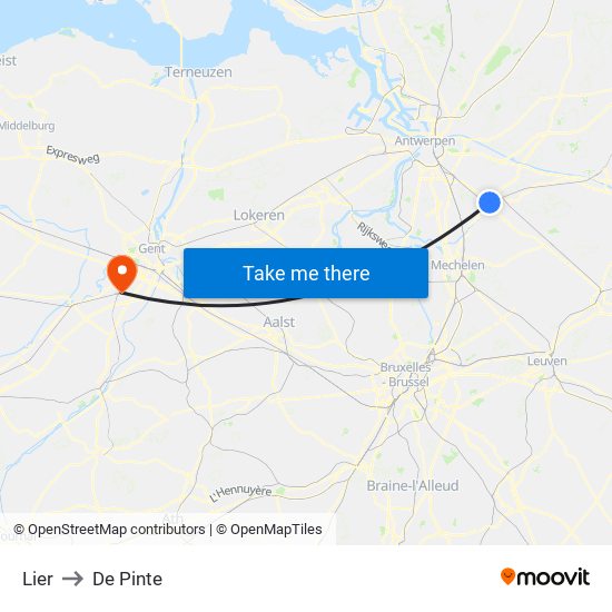Lier to De Pinte map