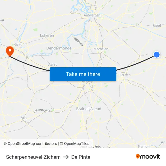 Scherpenheuvel-Zichem to De Pinte map