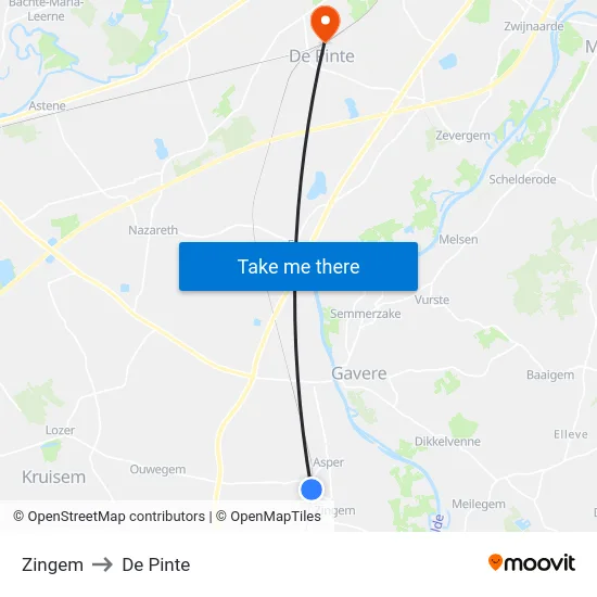 Zingem to De Pinte map
