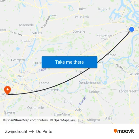 Zwijndrecht to De Pinte map