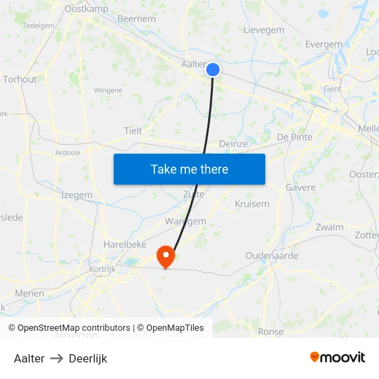 Aalter to Deerlijk map