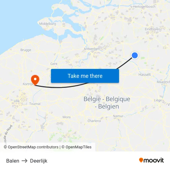 Balen to Deerlijk map