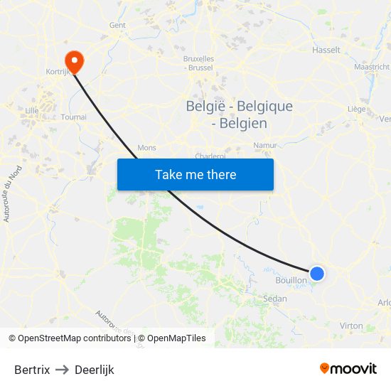 Bertrix to Deerlijk map