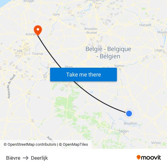 Bièvre to Deerlijk map