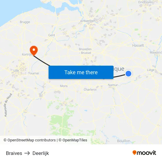 Braives to Deerlijk map