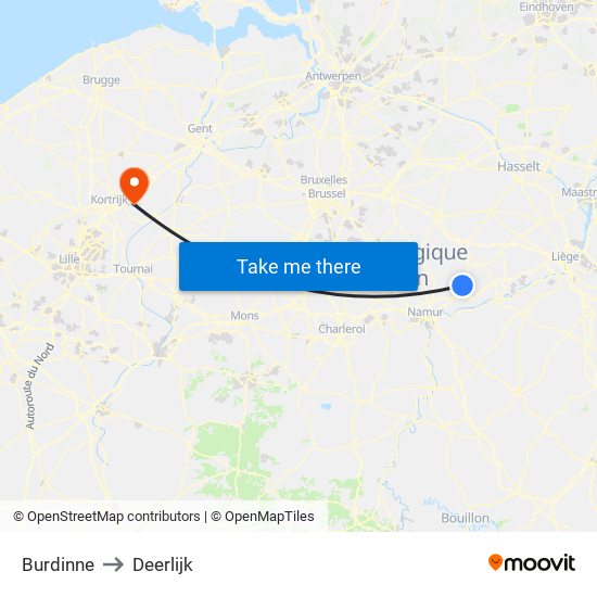 Burdinne to Deerlijk map