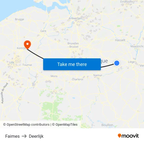 Faimes to Deerlijk map