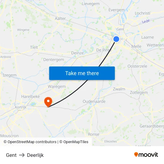 Gent to Deerlijk map