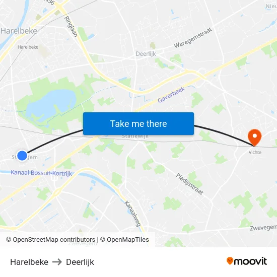 Harelbeke to Deerlijk map