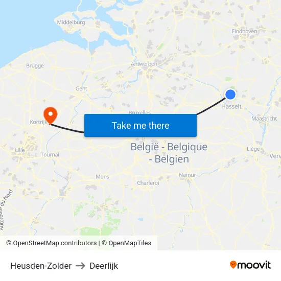 Heusden-Zolder to Deerlijk map