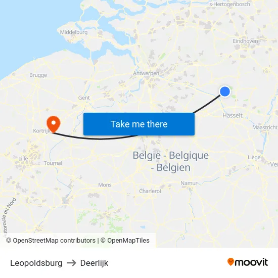 Leopoldsburg to Deerlijk map