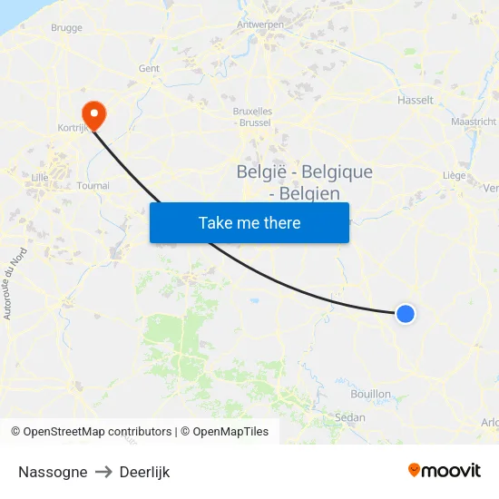Nassogne to Deerlijk map