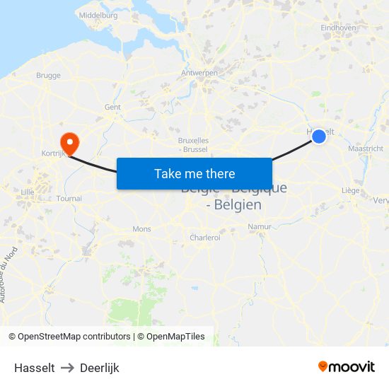 Hasselt to Deerlijk map