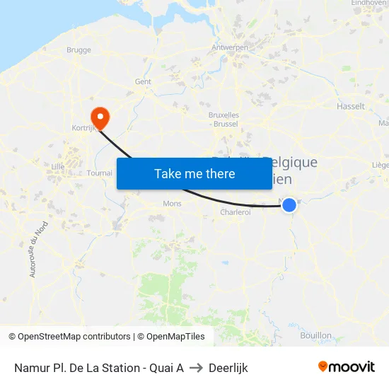 Namur Pl. De La Station - Quai A to Deerlijk map