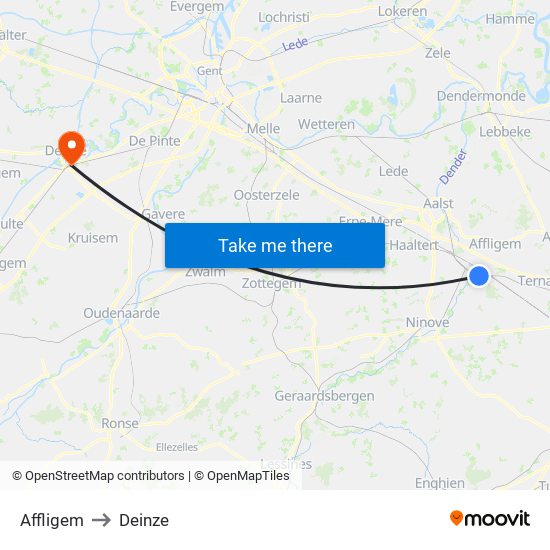 Affligem to Deinze map