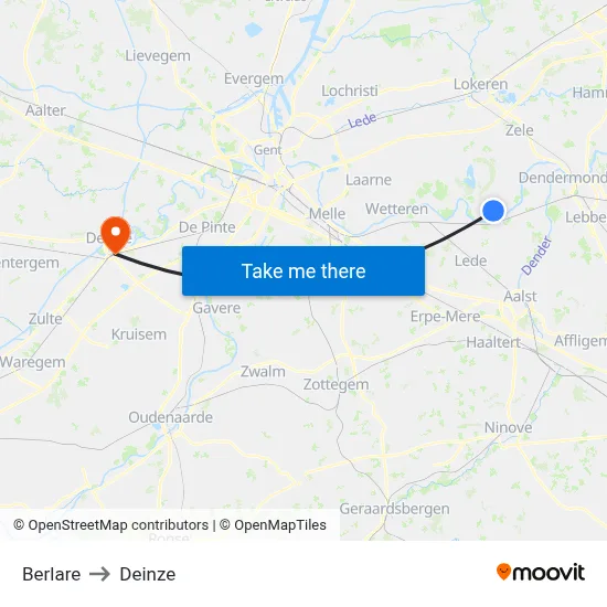 Berlare to Deinze map