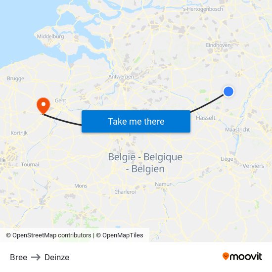 Bree to Deinze map