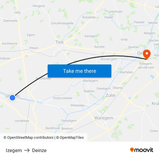 Izegem to Deinze map