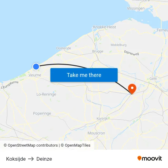 Koksijde to Deinze map