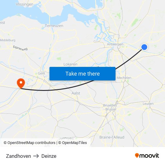 Zandhoven to Deinze map