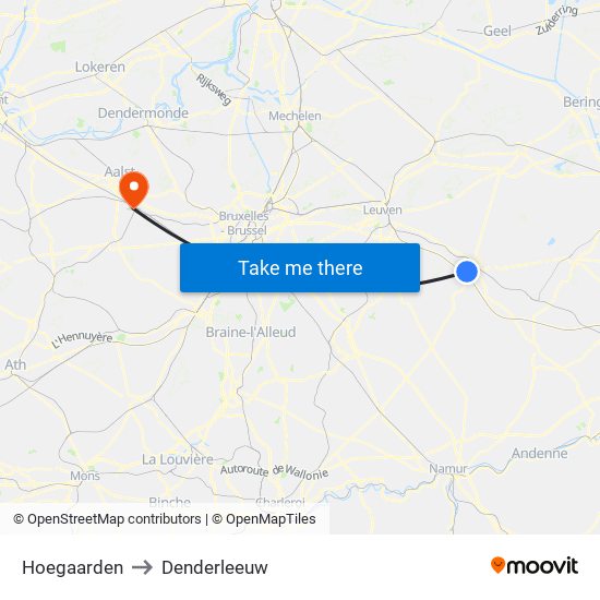 Hoegaarden to Denderleeuw map