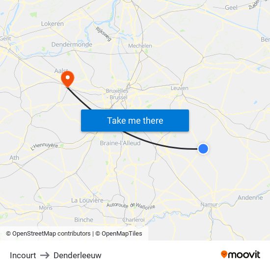 Incourt to Denderleeuw map