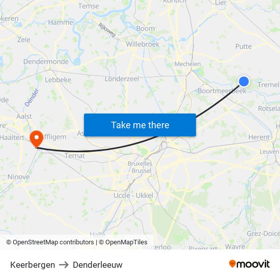 Keerbergen to Denderleeuw map