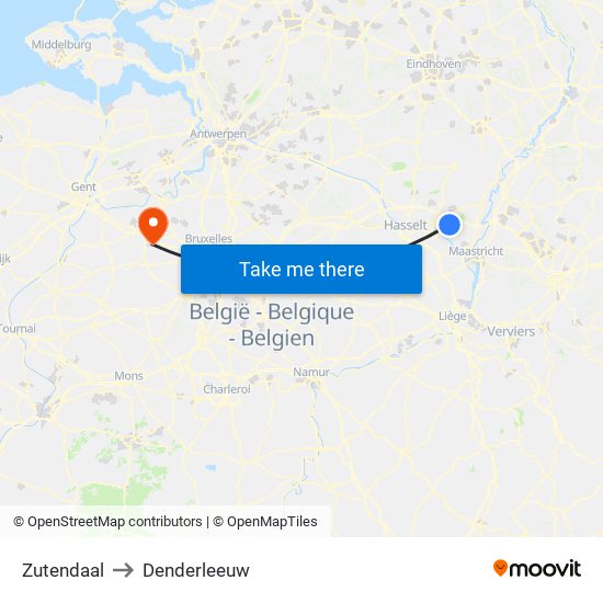 Zutendaal to Denderleeuw map