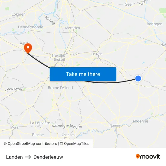 Landen to Denderleeuw map