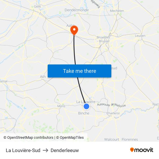La Louvière-Sud to Denderleeuw map