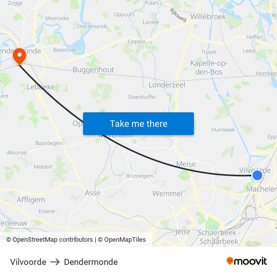 Vilvoorde to Dendermonde map