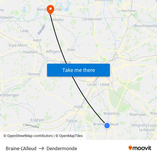 Braine-L'Alleud to Dendermonde map